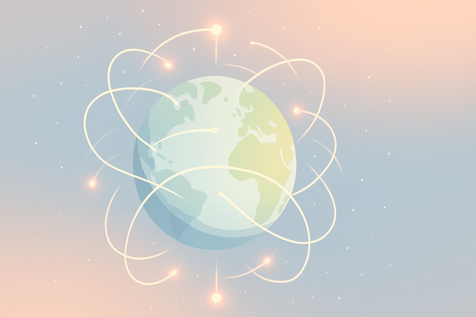 Illustration de la Terre connectée par des flux lumineux symbolisant l'intelligence artificielle et les réseaux mondiaux